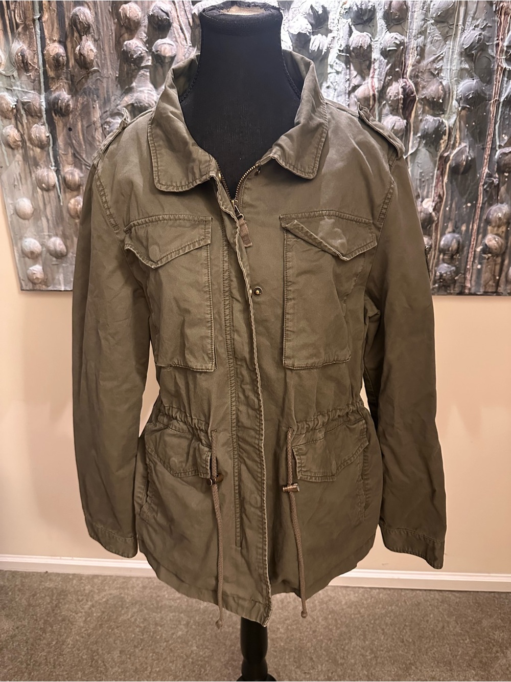 ⭐️ Tommy Hilfiger Ladies Lg Olive Green Drawstring Utility Jacket